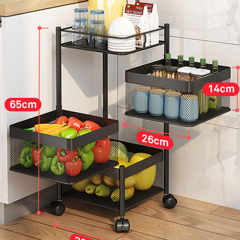 3 Tier Steel Square Rotating Kitchen Cart