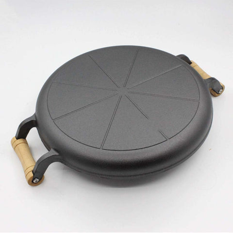 35cm Cast Iron Frying Pan With Wooden Handle