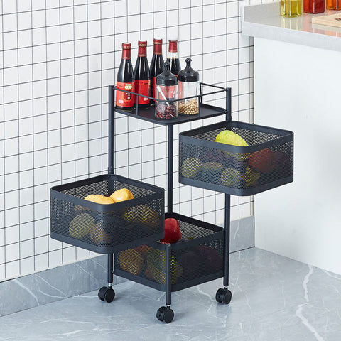 3 Tier Steel Square Rotating Kitchen Cart