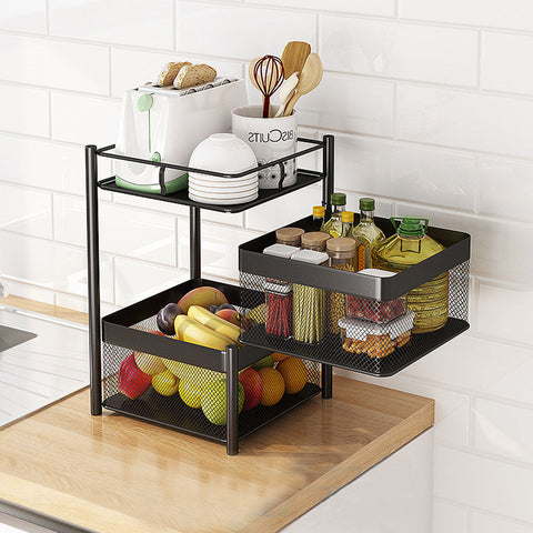 2 Tier Steel Square Rotating Kitchen Cart