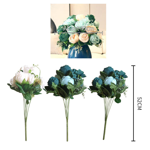 3pcs Artificial Silk with 15 Heads Rose Blue