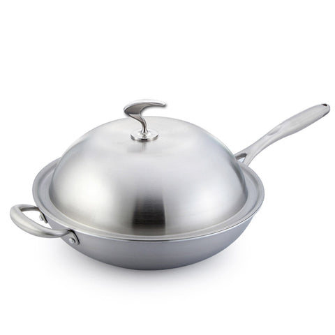 18/10 Stainless Steel 36cm Frying Pan Skillet with Helper Handle and Lid