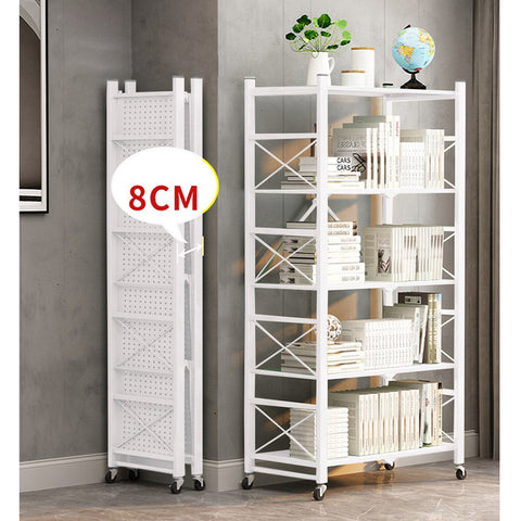 5 Tier Steel White Foldable Display Stand with Wheels