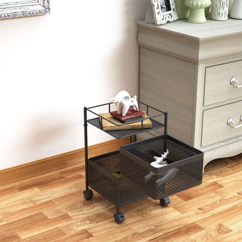 2 Tier Steel Square Rotating Kitchen Cart