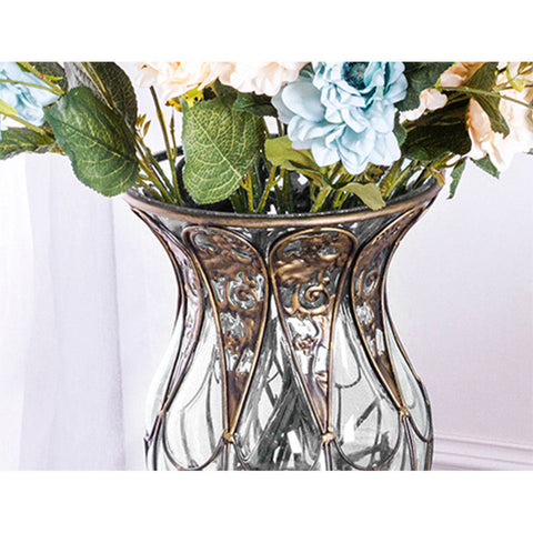 85cm Clear Glass Floor Vase with 12pcs Artificial Flower Set