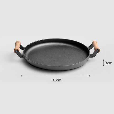 31cm Cast Iron Frying Pan With Wooden Handle