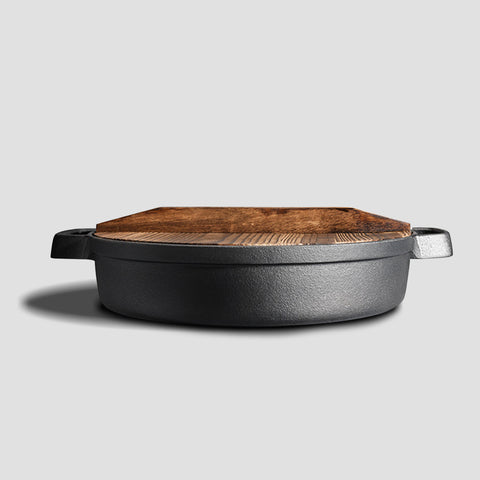 35cm Round Cast Iron Frying Pan with Wooden Lid