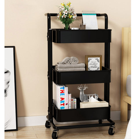 3 Tier Steel Black Movable Kitchen Cart