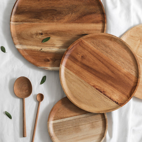 25cm Brown Round Wooden Serving Tray