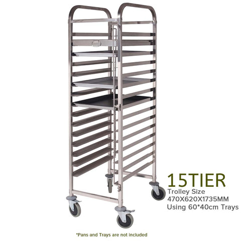 Gastronorm Trolley 15 Tier Stainless Steel Suits 60*40cm Tray