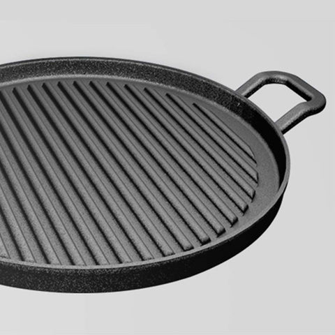 30cm Ribbed Cast Iron Frying Pan Sizzle Platter