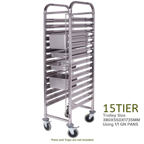 Gastronorm Trolley 15 Tier Stainless Steel Trolley Suits GN 1/1 Pans