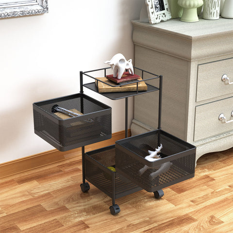 3 Tier Steel Square Rotating Kitchen Cart