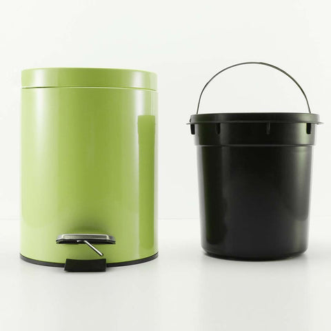 Foot Pedal Stainless Steel Trash Bin Round 7L Green