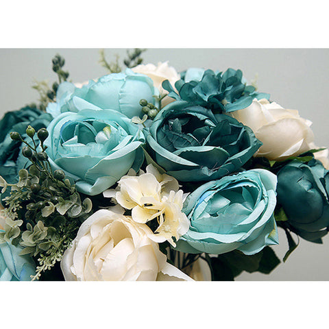 3pcs Artificial Silk with 15 Heads Rose Blue