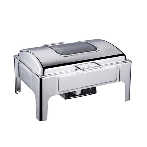 9L Rectangular Stainless Steel Chafing Dish Set with Glass Lid