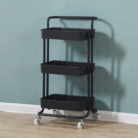 3 Tier Steel Black Movable Kitchen Cart