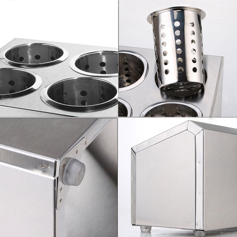 18/10 Stainless Steel Commercial Square Cutlery Holder with 4 Holes