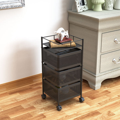 3 Tier Steel Square Rotating Kitchen Cart