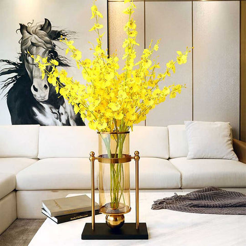 42cm Transparent Glass Vase with Yellow Artificial Flower