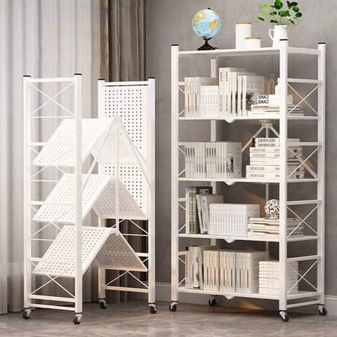 5 Tier Steel White Foldable Display Stand with Wheels