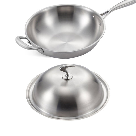 18/10 Stainless Steel 36cm Frying Pan Skillet with Helper Handle and Lid