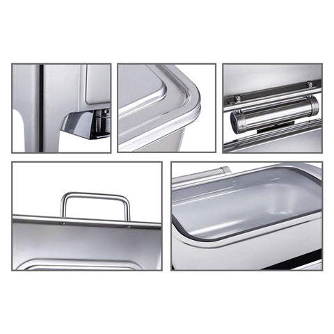 9L Rectangular Stainless Steel Chafing Dish Set with Glass Lid