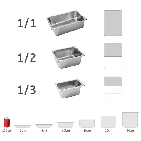 Gastronorm GN Pan Full Size 1/3 GN Pan 15cm Deep Stainless Steel Tray With Lid