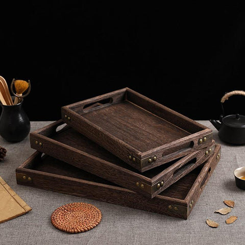 Large Walnut Rectangle Wooden Tray