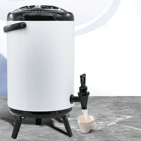 8L Stainless Steel Milk Tea Barrel with Faucet White