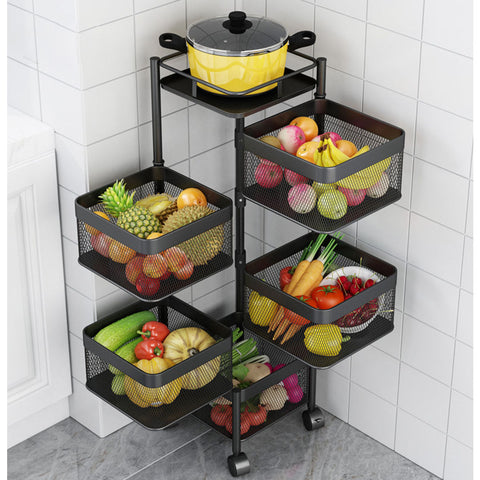 5 Tier Steel Square Rotating Kitchen Cart