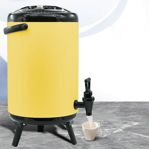 8L Stainless Steel Milk Tea Barrel with Faucet Yellow