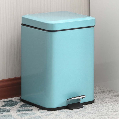 Foot Pedal Stainless Steel Trash Bin Square 6L Blue