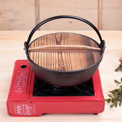 25cm Cast Iron Sukiyaki Hot Pot with Wooden Lid