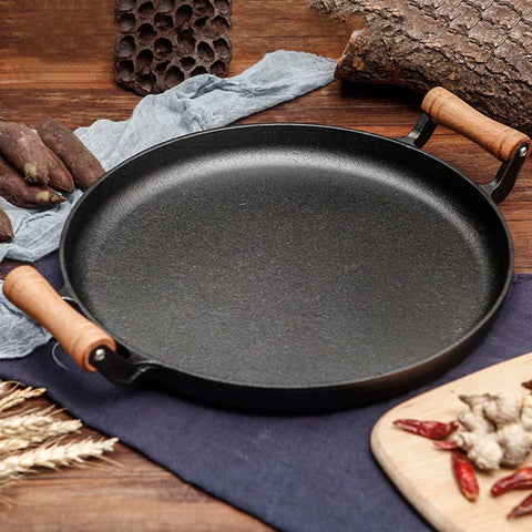 31cm Cast Iron Frying Pan With Wooden Handle