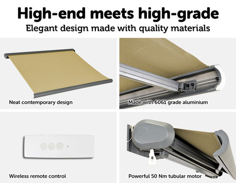 5.0m x 3.0m Retractable Folding Arm Awning Heavy Duty Full Cassette Motorised
