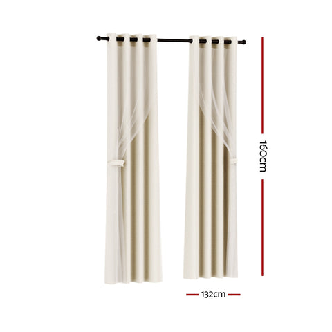 Artiss 2X 132x160cm Blockout Sheer Curtains Beige