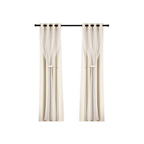 Artiss 2X 132x160cm Blockout Sheer Curtains Beige