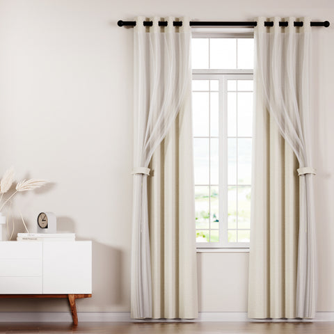 Artiss 2X 132x213cm Blockout Sheer Curtains Beige