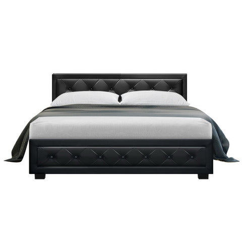 Artiss Bed Frame Double Size Gas Lift Base With Storage Black Leather Tiyo Collection