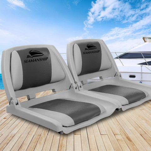 Seamanship Set of 2 Folding Swivel Boat Seats - Grey & Charcoal