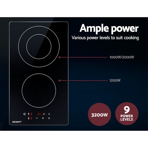 Devanti Electric Ceramic Cooktop 30cm Kitchen Cooker Cook Top Hob Touch Control 3-Zones