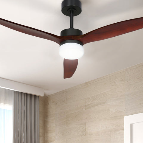 Devanti 52'' Ceiling Fan LED Light Remote Control Wooden Blades Dark Wood Fans