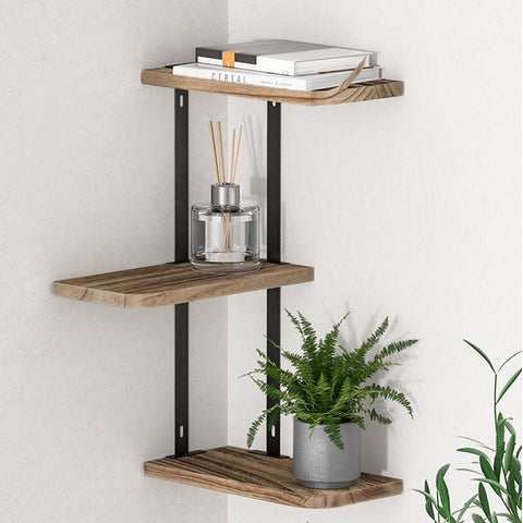 Artiss Floating Wall Shelves Brackets 3 Tiers Corner Display DIY Wall Mount Rack