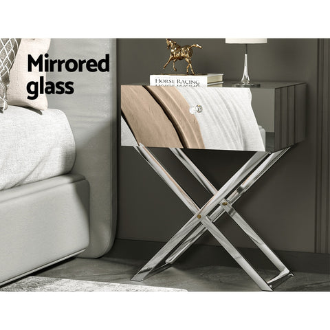 Artiss Mirrored Bedside Table Side End Table Drawers Nightstand Bedroom Silver