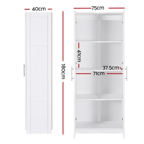 Artiss 2 Door Wardrobe Bedroom Cupboard Closet Storage Cabinet Organiser White