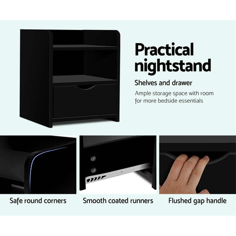 Artiss Bedside Table Drawer - Black