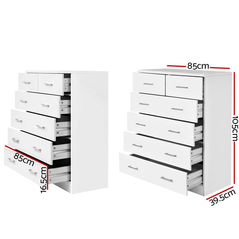 Artiss Tallboy Dresser Table 6 Chest of Drawers Cabinet Bedroom Storage White