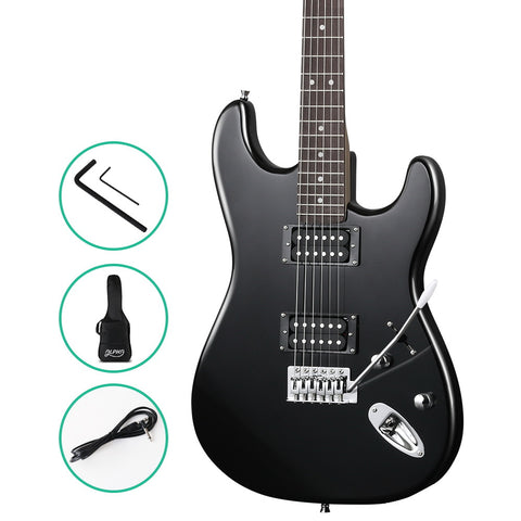 Alpha Electric Guitar Music String Instrument Rock Black Carry Bag Steel String