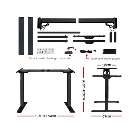 Artiss Standing Desk Sit Stand Motorised Adjustable Frame Only Black Dual Motor